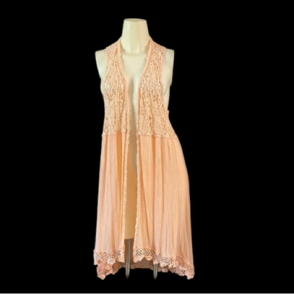 Pinky Long Lace Vest Open Front Cover Up Women’s size Large